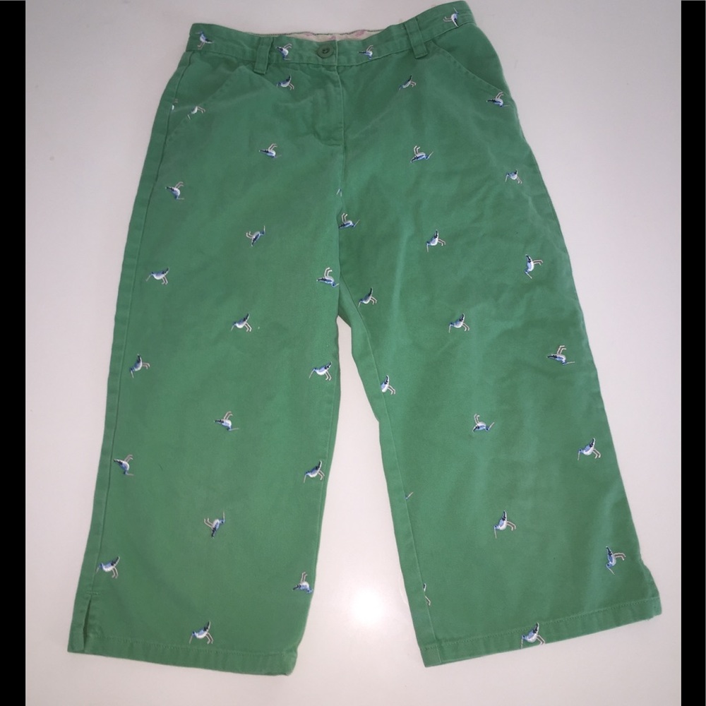Ll bean green chino bird embroidered pant capri 12